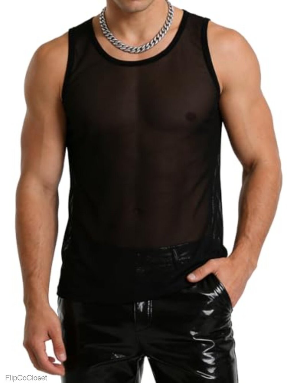 Men's Fishnet Mesh See Through Sleeveless Tank Top Muscle Fit Club Rave Gym